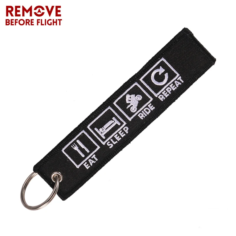 

Remove Before Flight Novelty Embroidery Key Chain Bijoux Keychain for Motorcycles n Cars Eat Sleep Rid Repeat Porte Clef Key Tag