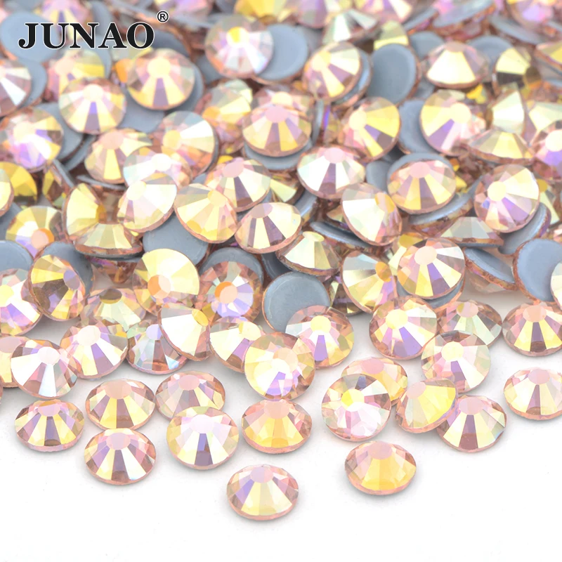 JUNAO SS 6 8 10 16 20 30 Lt.Peach AB Colore Hot Fix Strass di cristallo Flatback Ferro su pietre di cristallo Hotfix Strass Applique