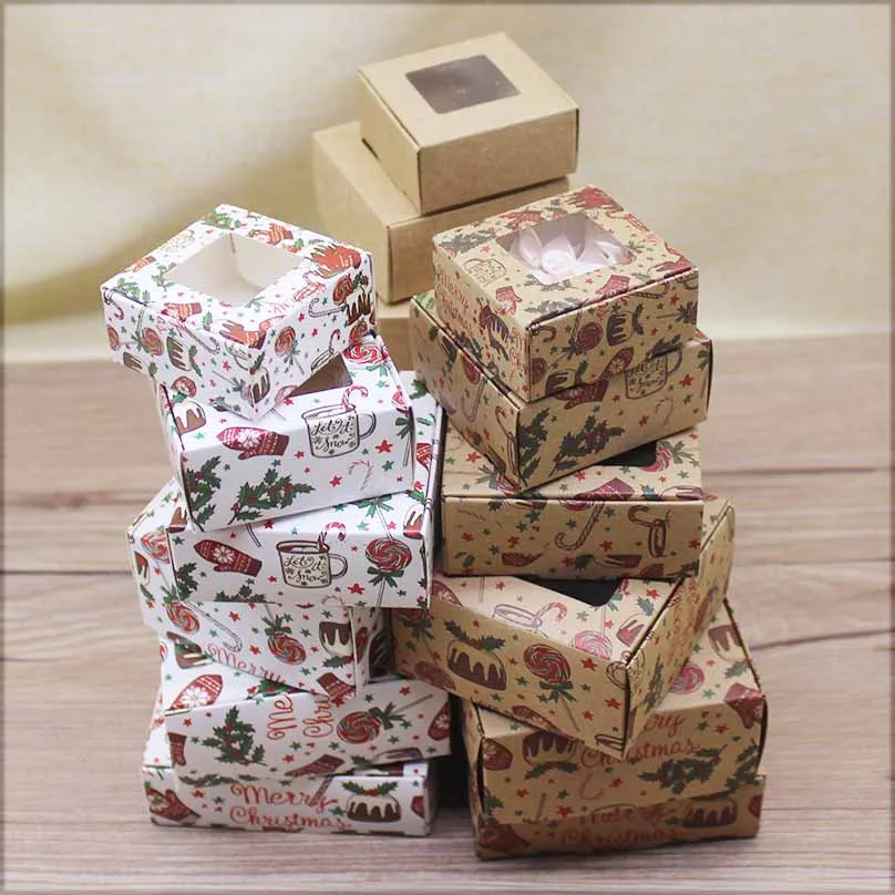 10pcs Multi Size Gifts Box with Window Marbling Style kraft Paper Window Wrapping Package for Jewelry Party Supplies
