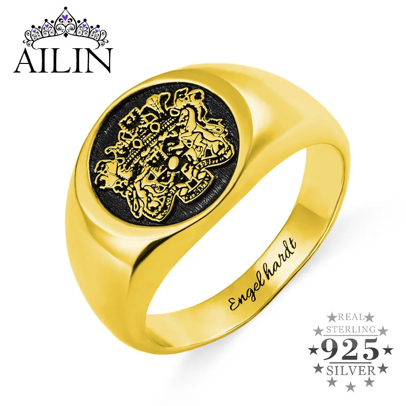 AILIN Dropshipping Custom Men's Silver Unique Massive Family Jewelry Engrave Logo Retro Name Signet Ring 2021 Trend Accessories