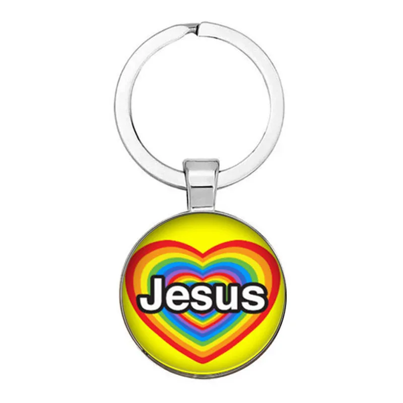 I Love Jesus Symbol Fashion Keychain Glass Cabochon Dome Keychain Holder Car Bag Accessories Religious Souvenir Gift