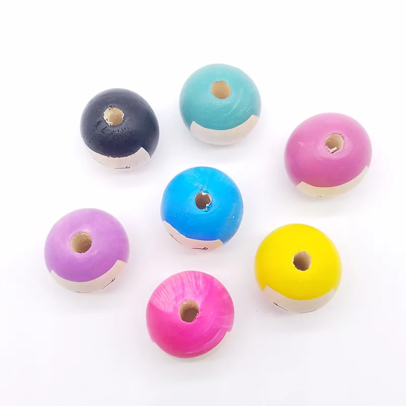 10pcs 25mm Cute Face Baby Head Wooden Beads Multiple Colors For Jewelry Making DIY Accessories Bracelet Necklace Amulet Supplies