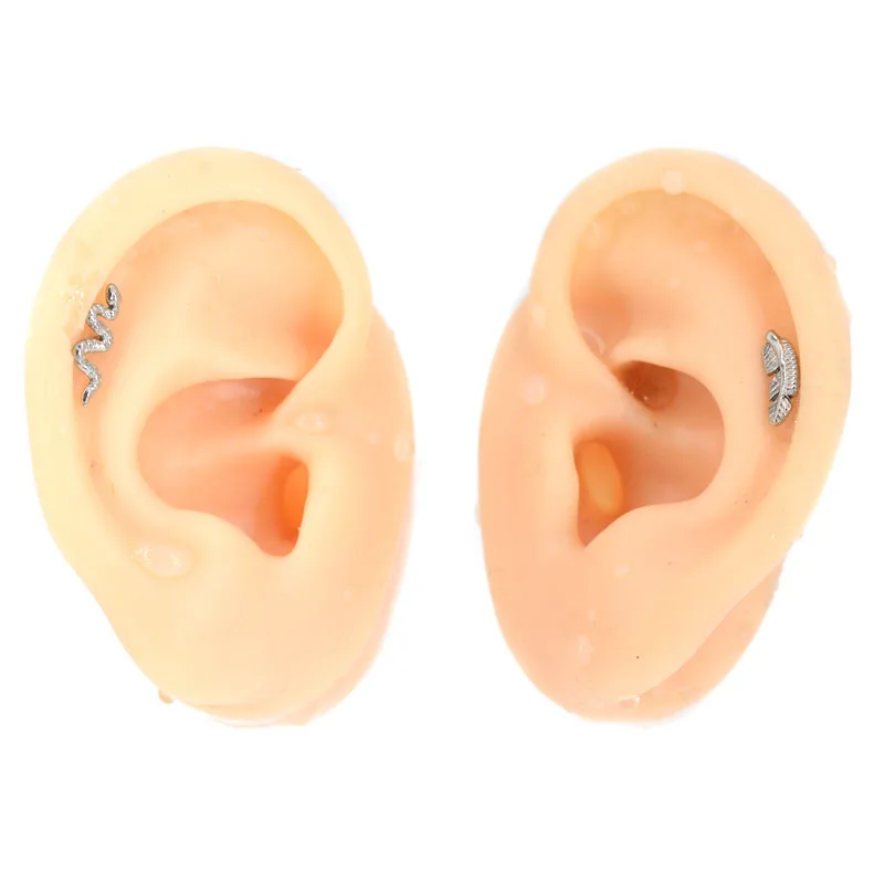 1Pc 1.2x6/8mm 16G Snake Feather Labret Stud Body Jewelry Internally Threaded Lip Ring Ear Tragus Helix Piercing Earrings