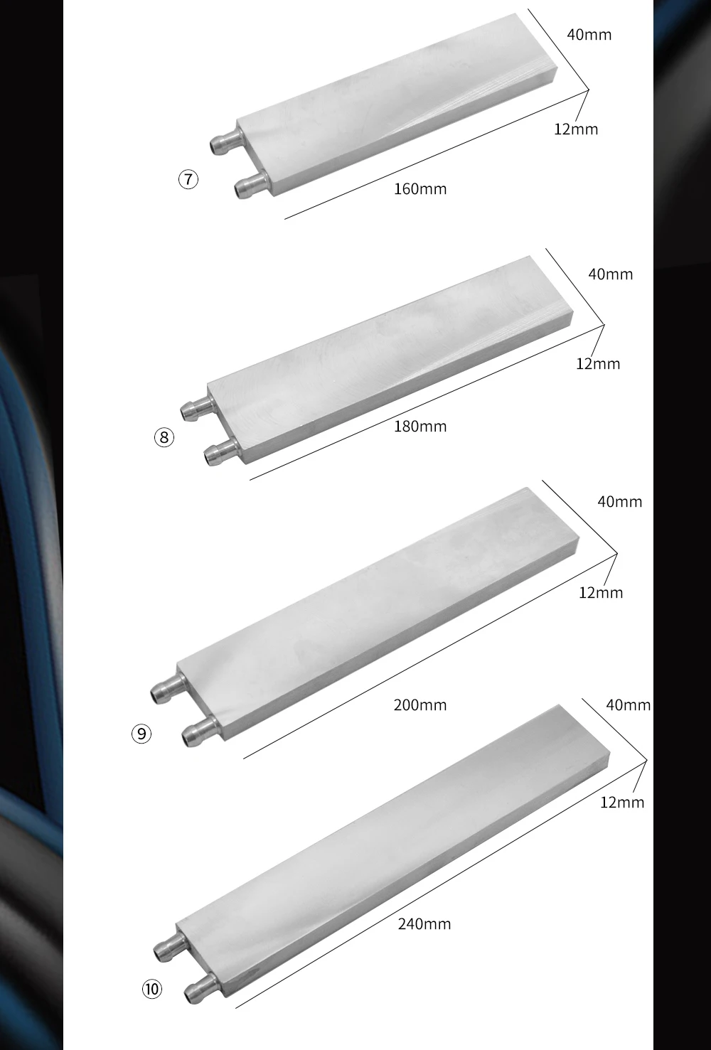 Blocco di Raffreddamento ad Acqua 30/40/80/120/160/180/200/240mm Sistema di Raffreddamento Liquido Dissipatore in Alluminio per PC Laptop CPU Telefono