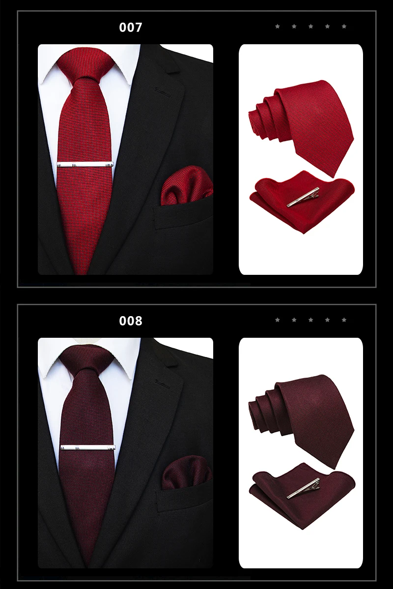 KAMBERFT Neue Herren-Wollkrawatte aus festem Mikrofaser, 8 cm, burgunderrote Krawatten und Einstecktuch-Set, Geschenk für Hochzeiten und Partys für Herren. – Detail 6