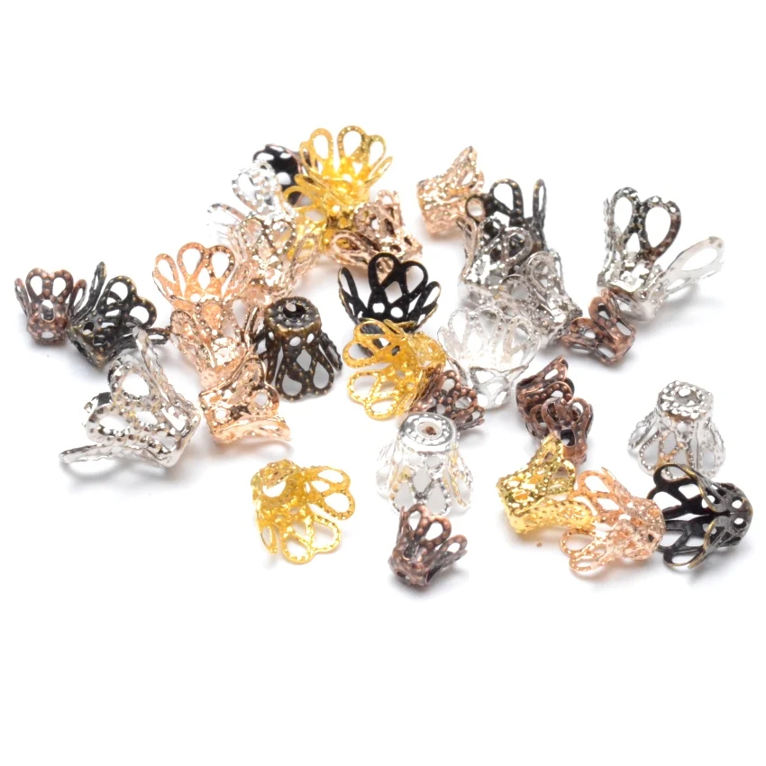 Jewelry DIY Vintage Filigree Metal Cup Hollow Flower Spacer Beads End Caps Pendant DIY Charms Connectors Jewelry Finding