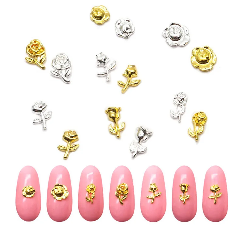 100pcs Japanese Manicure Jewelry Petal Rose Elegant Metal 3D Blooming Rose nail art decoration flower series nail art ornament