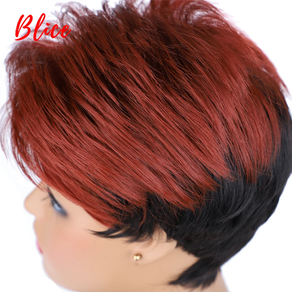 Blice Synthetic Hair Mix Color Wigs Short Wavy For Black Women Free Shipping Heat Resistant Kanekalon Wig 1B/BUG