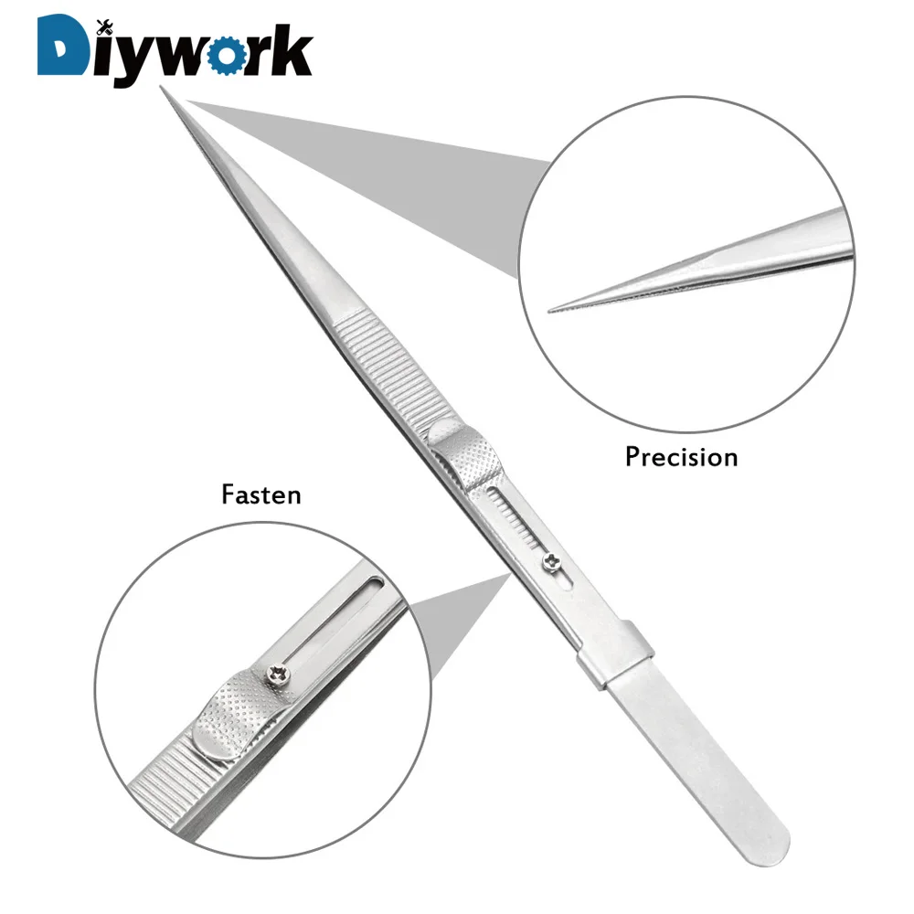 DIYWORK 165mm Anti Static for Jewelry Electronic Components Holding Tightly Adjustable Slide Lock Tweezer Precision