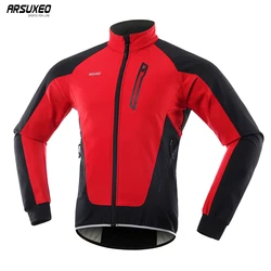 ARSUXEO Men Winter Cycling Jacket Thermal Fleece MTB Bike Coat Windproof Waterproof Bicycle Jersey Cycling Clothing Reflective