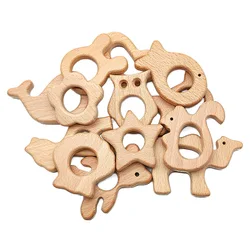 1pcs Baby Wooden Teethers Food Grade Natural Beech Wood Animal Tortoise Koala Whale Turtle Shape Pacifier Newborn Pendant Toys