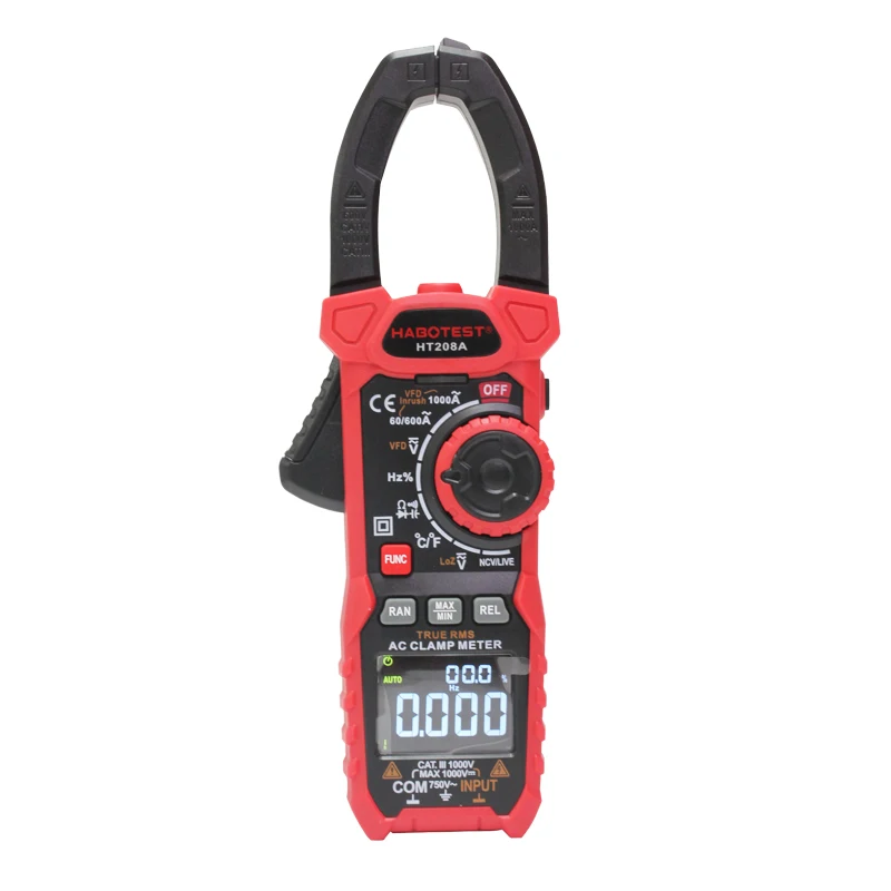 HABOTEST HT208A 1000A AC Digital Clamp Meter AC Current Voltage Resistance Capacitance, T-RMS Tester/Multimeter