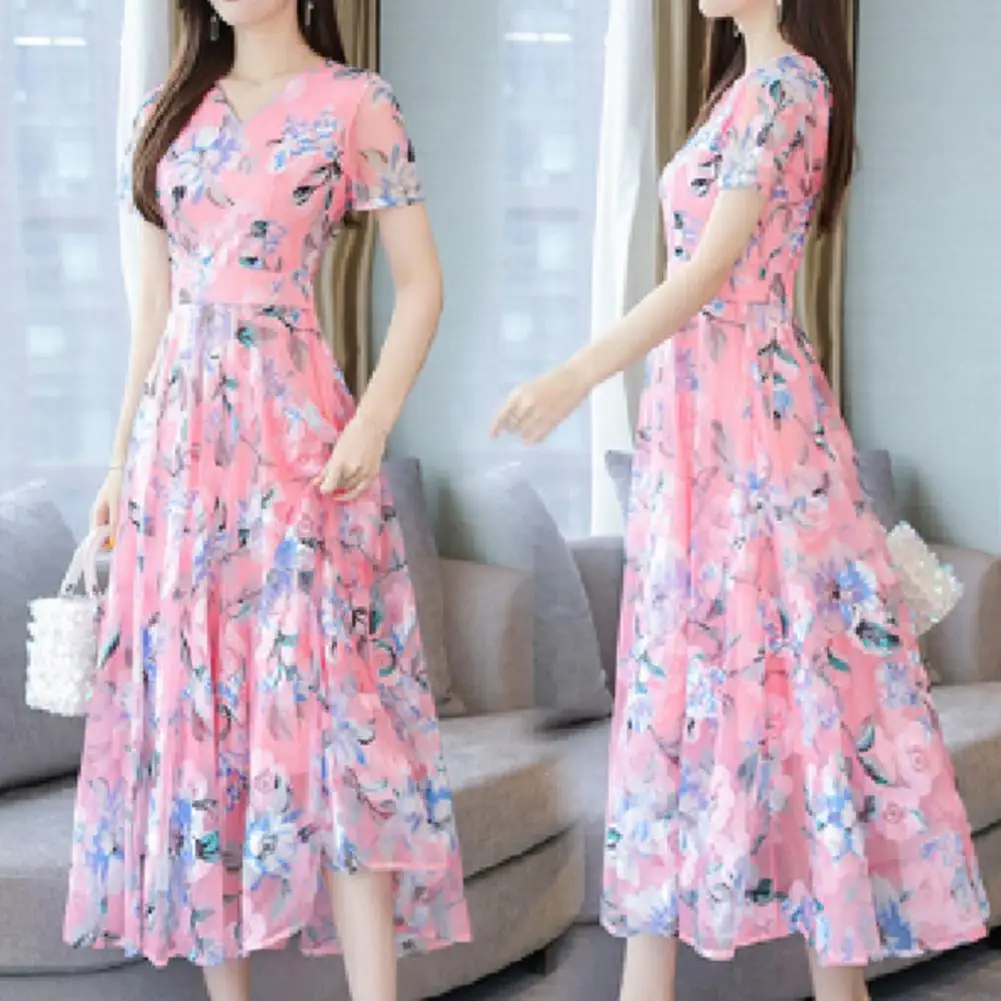 Robe Midi à imprimé Floral, tenue élégante à manches courtes pour voyage