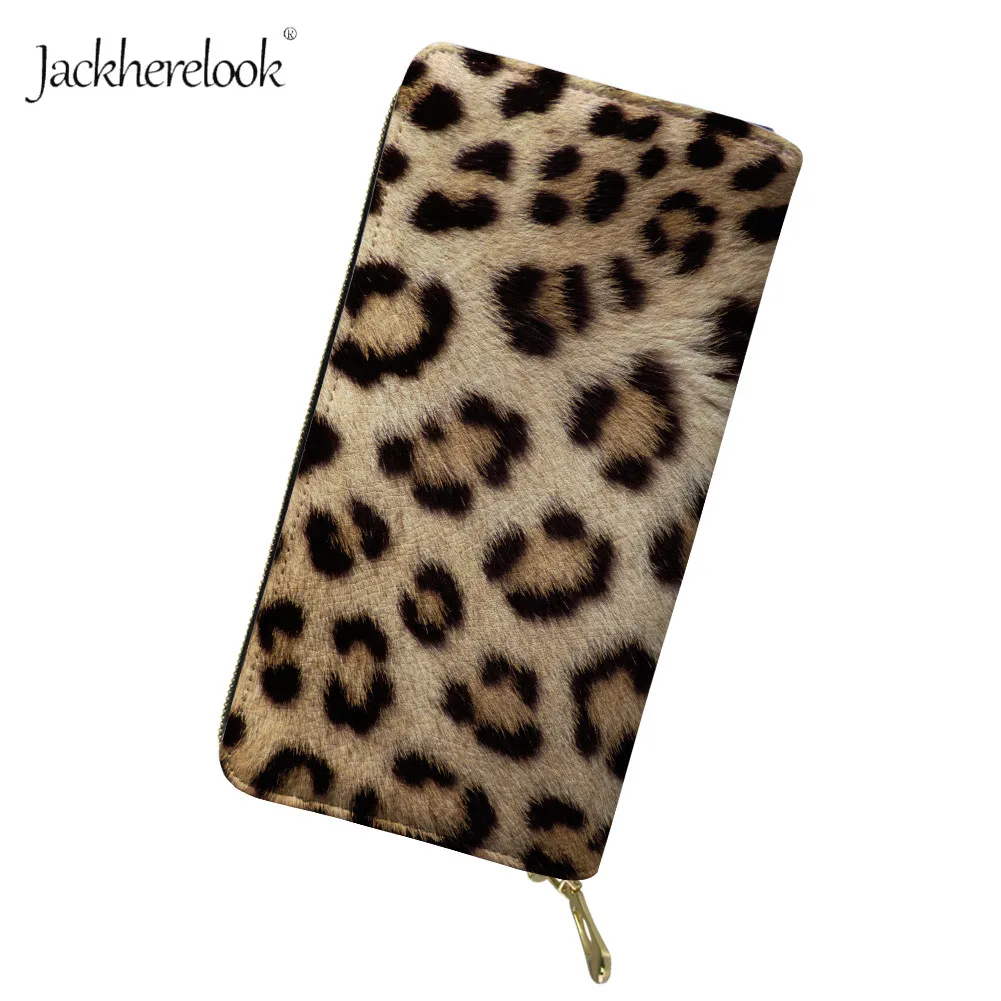 Jackherelook Luxury Leopard Print Purse for Lady PU-Leather Coin Bag Tiger/giraffe Wallet  Portable Clutch Case ID Card Holder