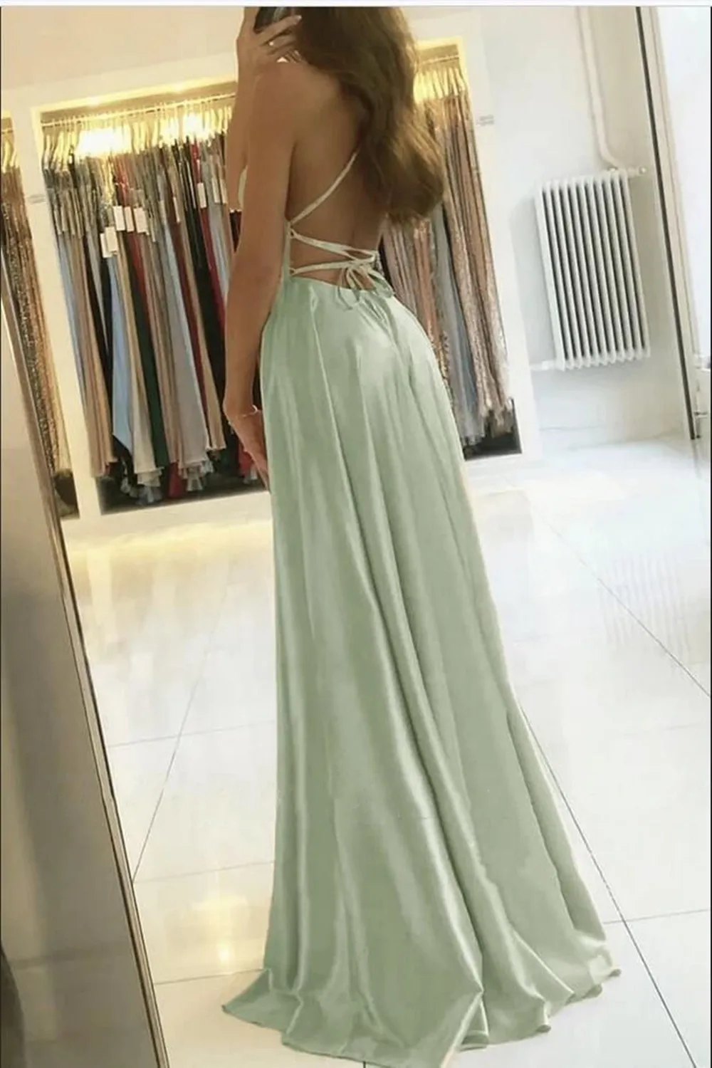 Sexy Backless Long Evening Dress For Women 2024 Elegant Navy Blue Spaghett Straps Slit Satin Prom Party Gowns Vestidos De Gala