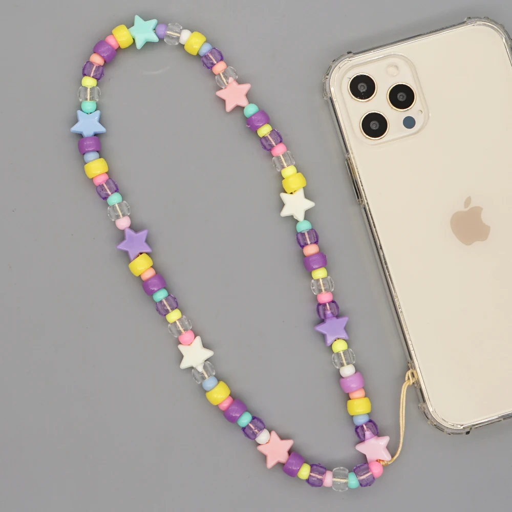 Go2Boho Mobile Beads Chain Telephone Strap Star Charm Acrylic Beaded Chains Phone Accessories 2021 Fashion Jewelry For Women