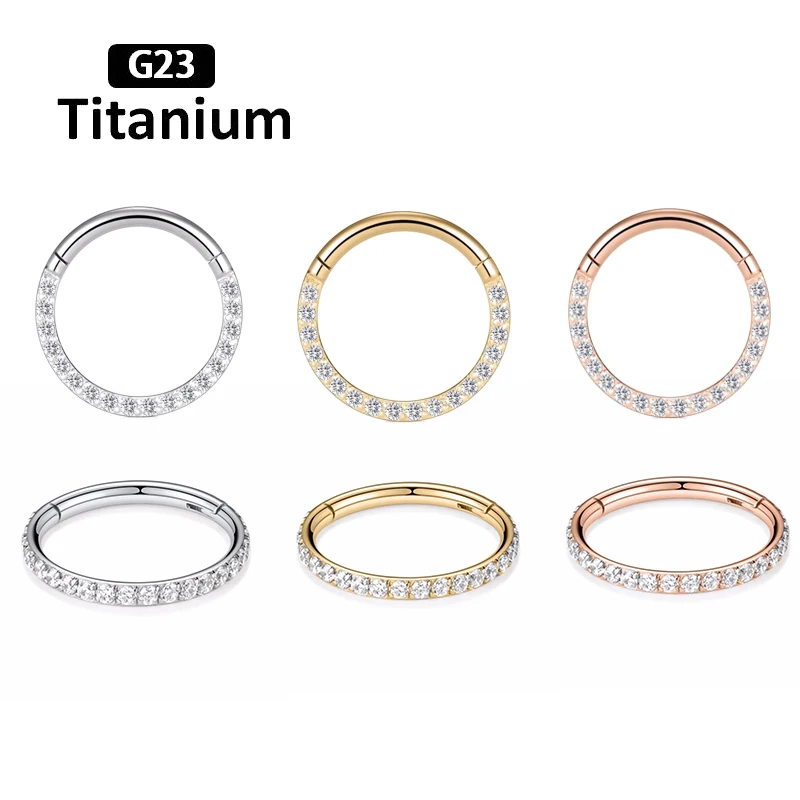 G23 Titanium Piercing Hinged Segment Septum Hoops CZ Nose Rings Clicker Ear Cartilage Tragus Helix Earrings conch Body Jewelry