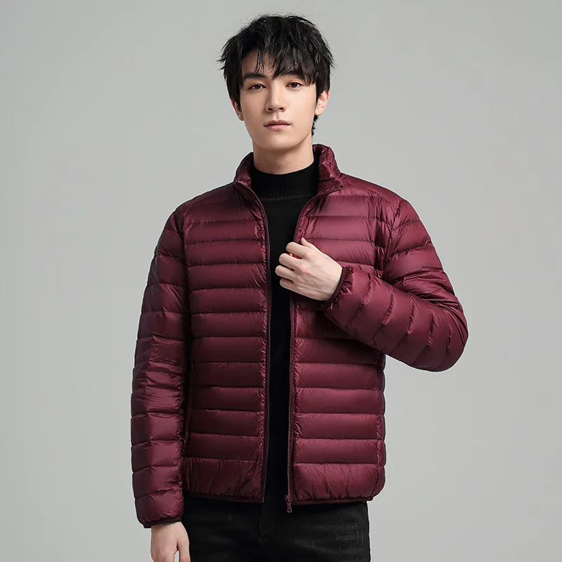 Chaqueta de plumón ligero para hombre, abrigo coreano a prueba de viento, cálido y resistente al agua, cuello de soporte corto, plumón de pato, novedad de otoño e invierno de 2021