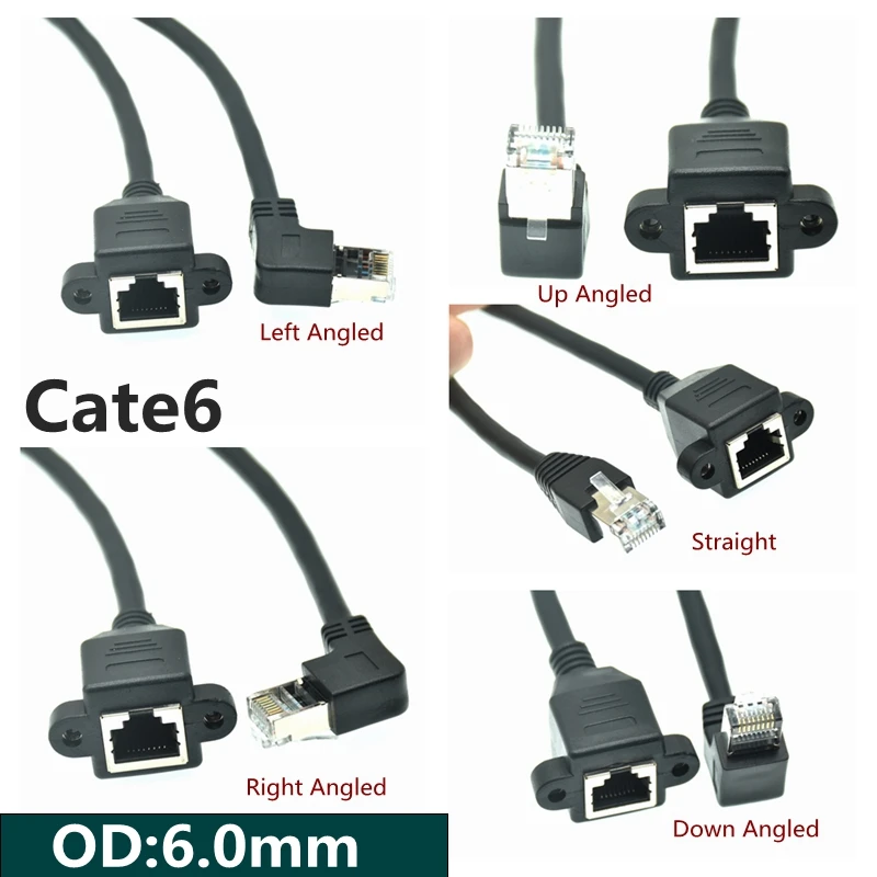 Cat 6e Up & Down Left Right Angle RJ45 Cat 5e 8P8C FTP STP UTP Cat 6e Male To Female Panel Mount LAN Ethernet Network Cable RJ45