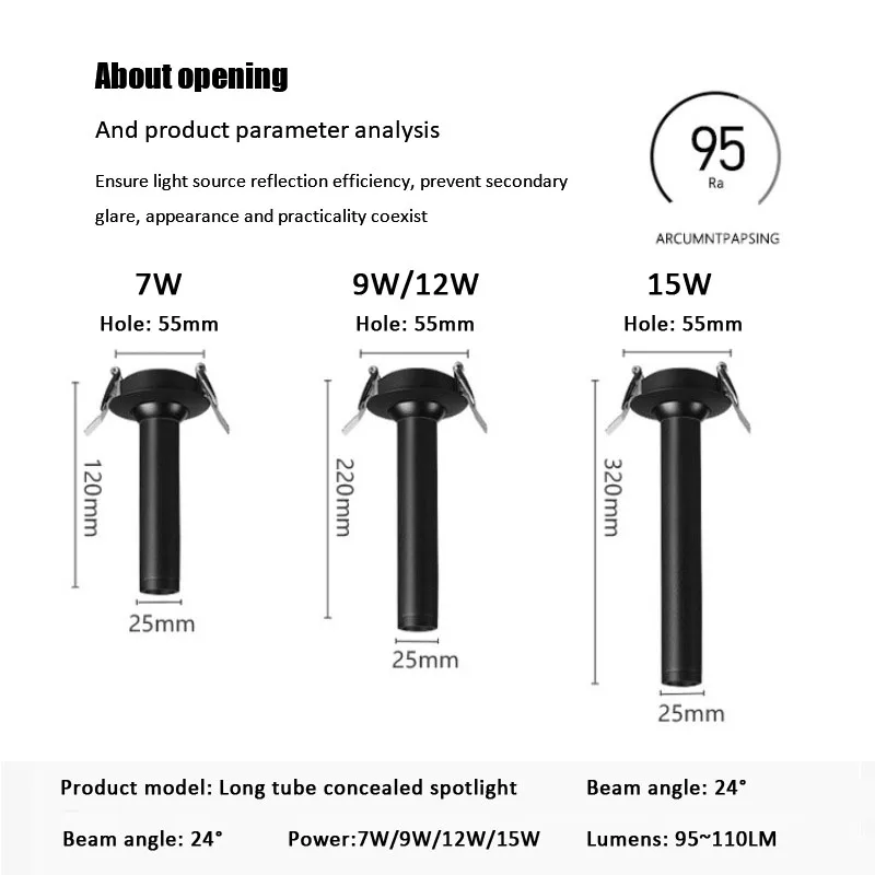 QIUBOSS ściemniania punktowe reflektory LED AC220V Led oprawa wpuszczana długi Cylinder lampa sufitowa 7W oświetlenie tła światło dla kryty