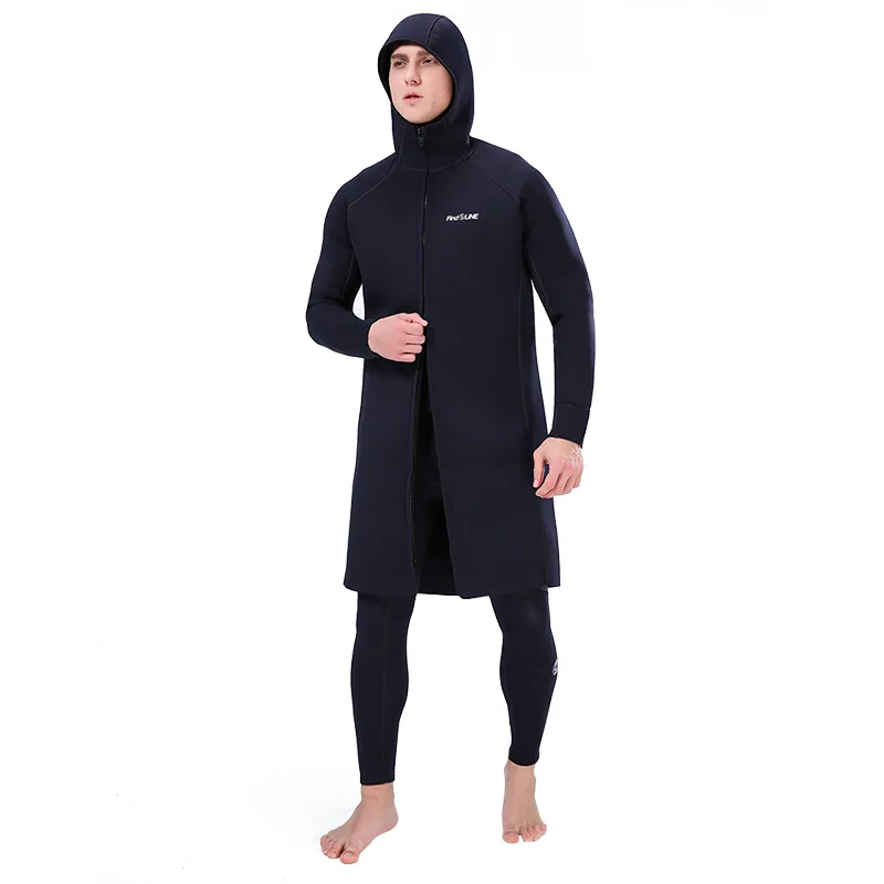 Men\'s 3MM Neoprene Hooded Long Jacket Wetsuit Accessories For Winter Diving Swimming Snorkling Surfing Thermal Changing Robe