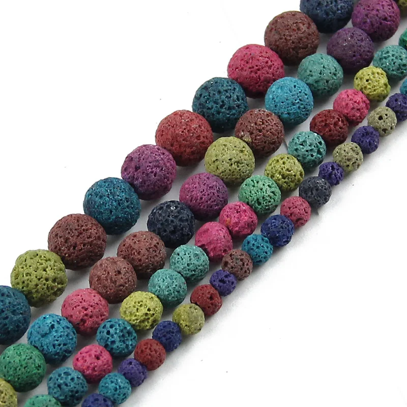 Colourful Lava Natural Stone Volcanic Rock 6/8/10/12MM Round Spacer Charms Loose Beads For Jewelry Bracelets Necklace Making DIY