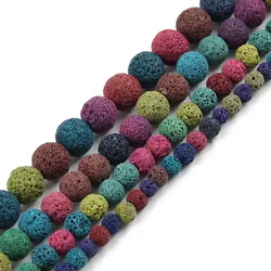 Colourful Lava Natural Stone Volcanic Rock 6/8/10/12MM Round Spacer Charms Loose Beads For Jewelry Bracelets Necklace Making DIY