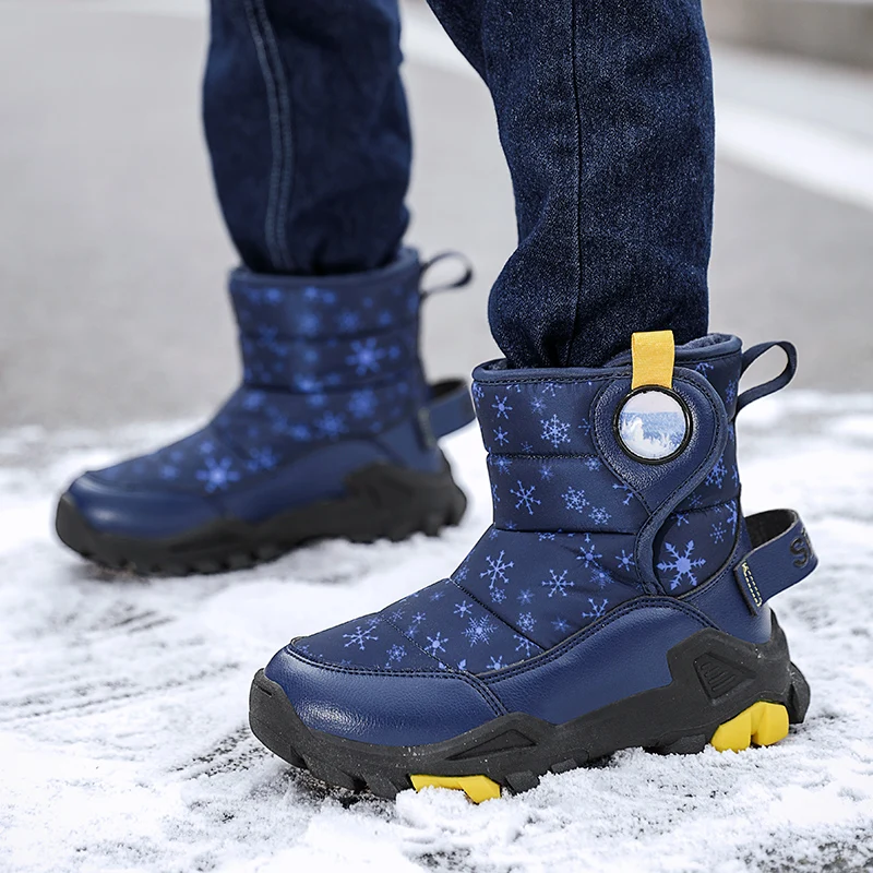 Botas de nieve para niños, zapatos deportivos impermeables, cálidos, de piel, a la moda