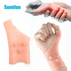 Guantes de pulsera de silicona suave para terapia magnética, cubierta de guante de imán fijo para esguince de muñeca, Protector de ortesis de dedo Unisex, color Beige, 1 unidad