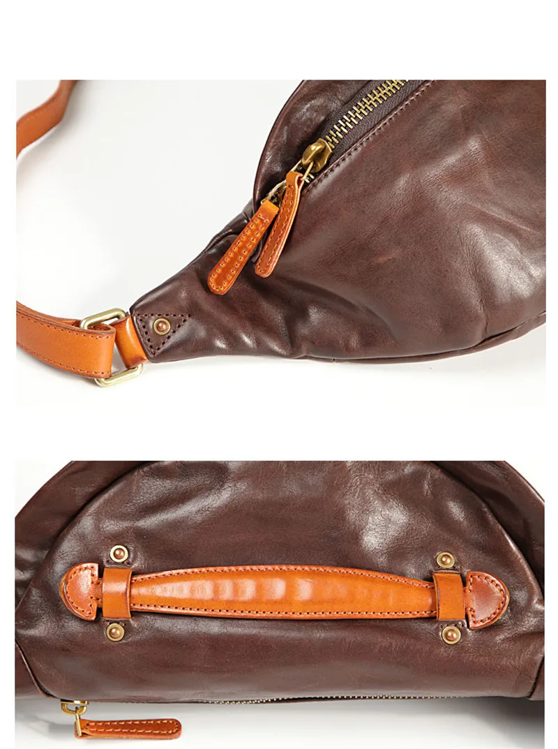 High-quality natural genuine leather men chest bag vintage natural real cowhide waist pack fashion multifunctional crossbody bag