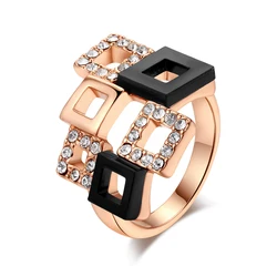 Romantic Cubic Zirconia/Ceramic Plaid Rings Rose Gold Color Fashion Crystal Jewelry For Women anel aneis R091