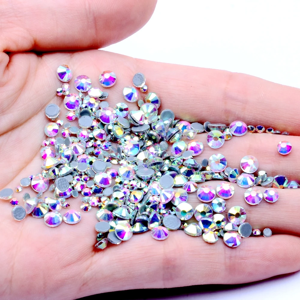 Crystal Clear AB Hot Fix  Rhinestones ss3-ss40 Flatback Glue Backing Iron On Glass Stones Appliques For Fabric Garments Supplies