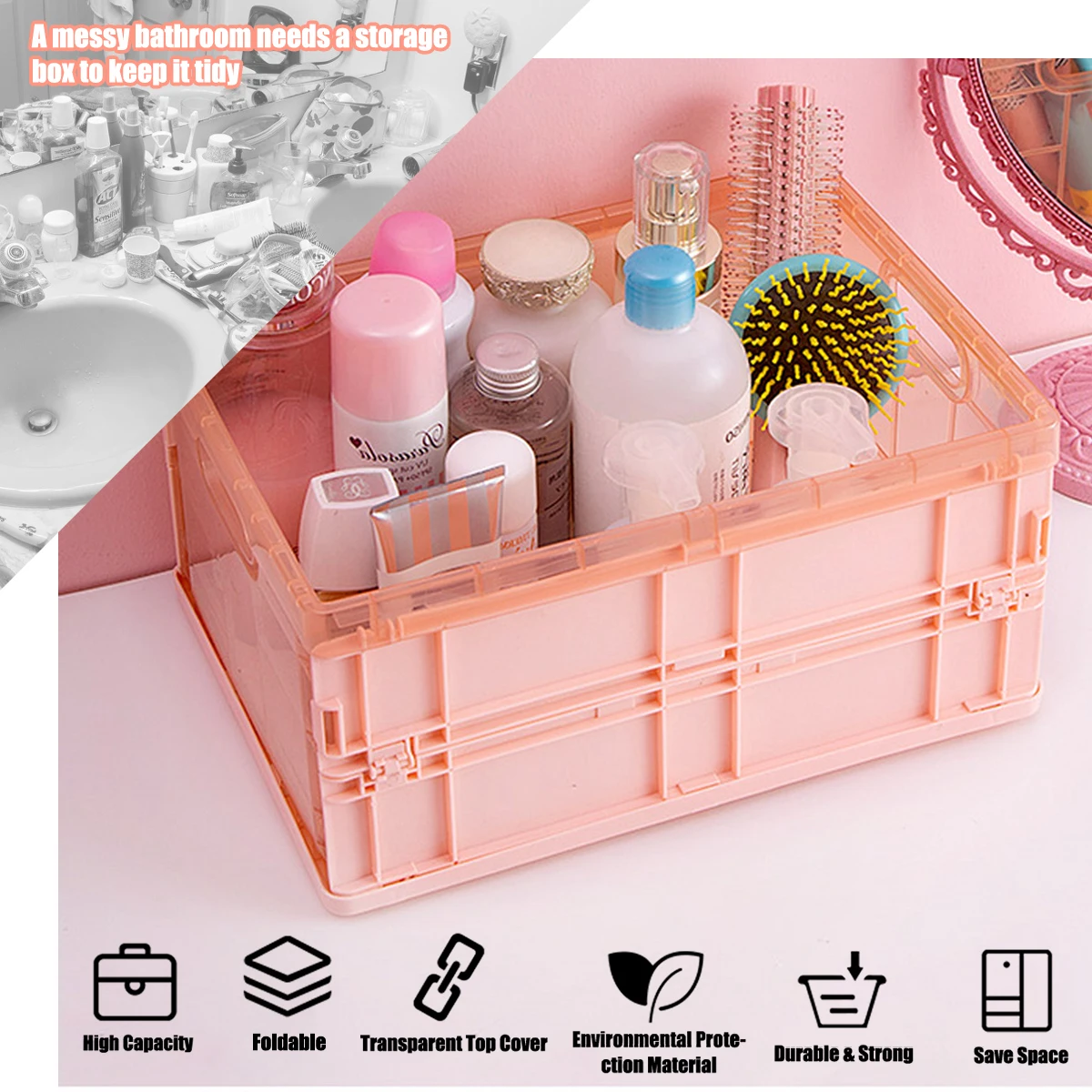 Collapsible Plastic Storage Box, Toy Box, Folding Sundry Storage Basket, Utility Cosmetic Container, Desktop Hard Tool Boxes