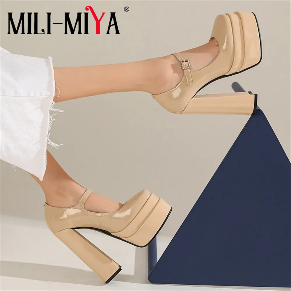 

MILI-MIYA New Women Spring Autumn Thick High Heels Pumps Platform Party Sexy Ladies Square Toe Nightclub Shoes Plus Size 34-43