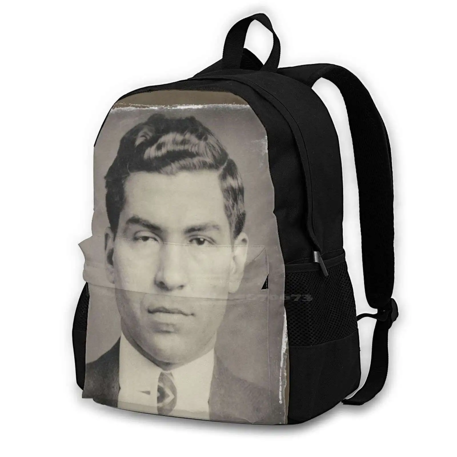 Lucky Luciano Mug Shot Pattern Design Bag Student'S Backpack Lucky Luciano Maffia Maffioso True Crime Criminal Godfather Boss