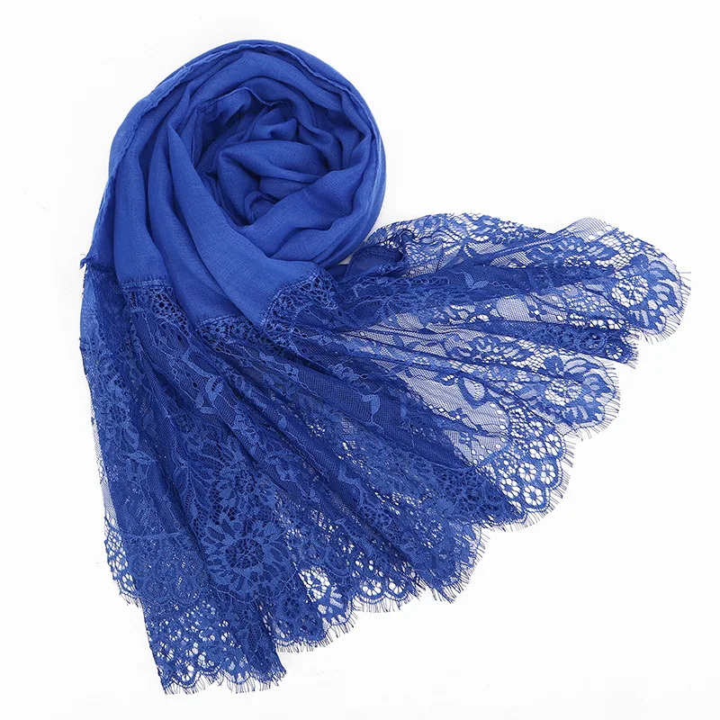 European and American pure color eyelashes long lace wrap scarf fashion pure color soft stitching fashion scarf shawl 90*190cm