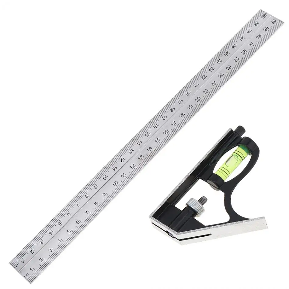 Square Ruler Set Kit 300mm 12inch Adjustable Engineers Combination Try None Right Angle Ruler With Bubble Level  Measuring Tools