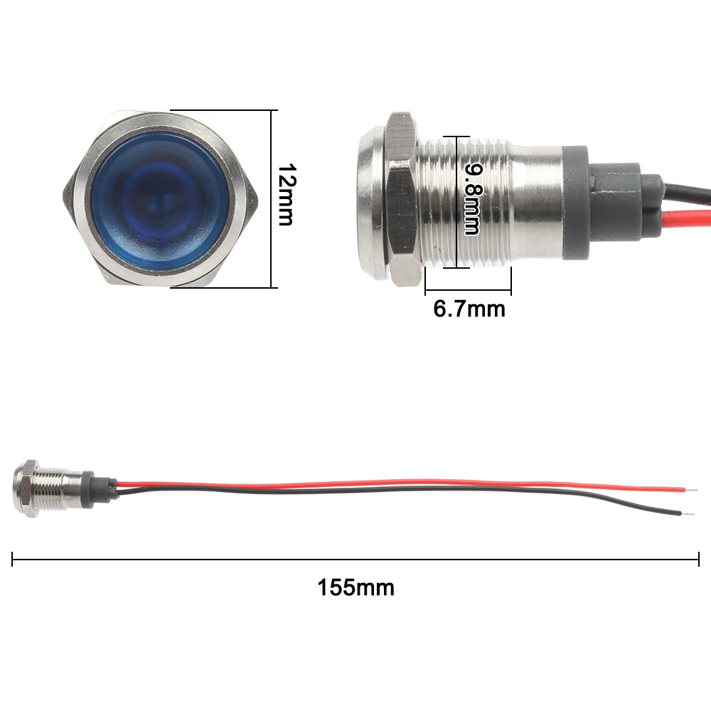 1pc 10mm led luz indicadora de metal à prova dwaterproof água lâmpada de sinal instrução dot luz vermelho amarelo azul verde branco 3-6v 12-24v 110-220v