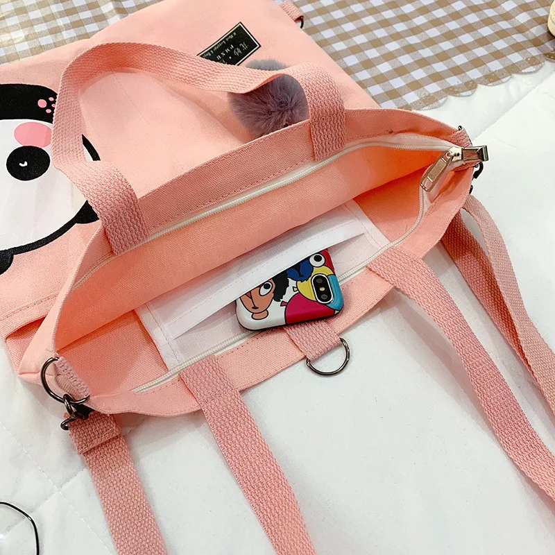 Women\'s Shoulder Bags Canvas Handbags 2023 Girls Shopper Purses Fashion Casual Cartoon Panda Print Large Capacity Crossbody Bags