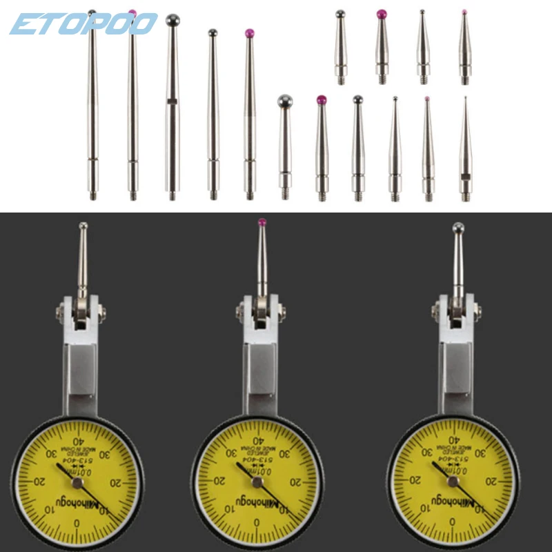 Contact Points for Dial Test Indicator Ruby Tips 2mm Ball Diameter 18mm Length M2.0 Thread Measurement Analysis Instrument Gauge