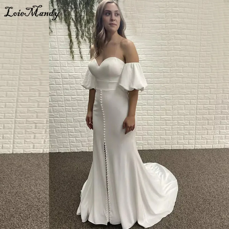 

Elegant Mermaid Wedding Dresses 2021 Long Sweep Train Split Bohemian Bridal Gowns Sexy Backless Boho Vestido de noiva