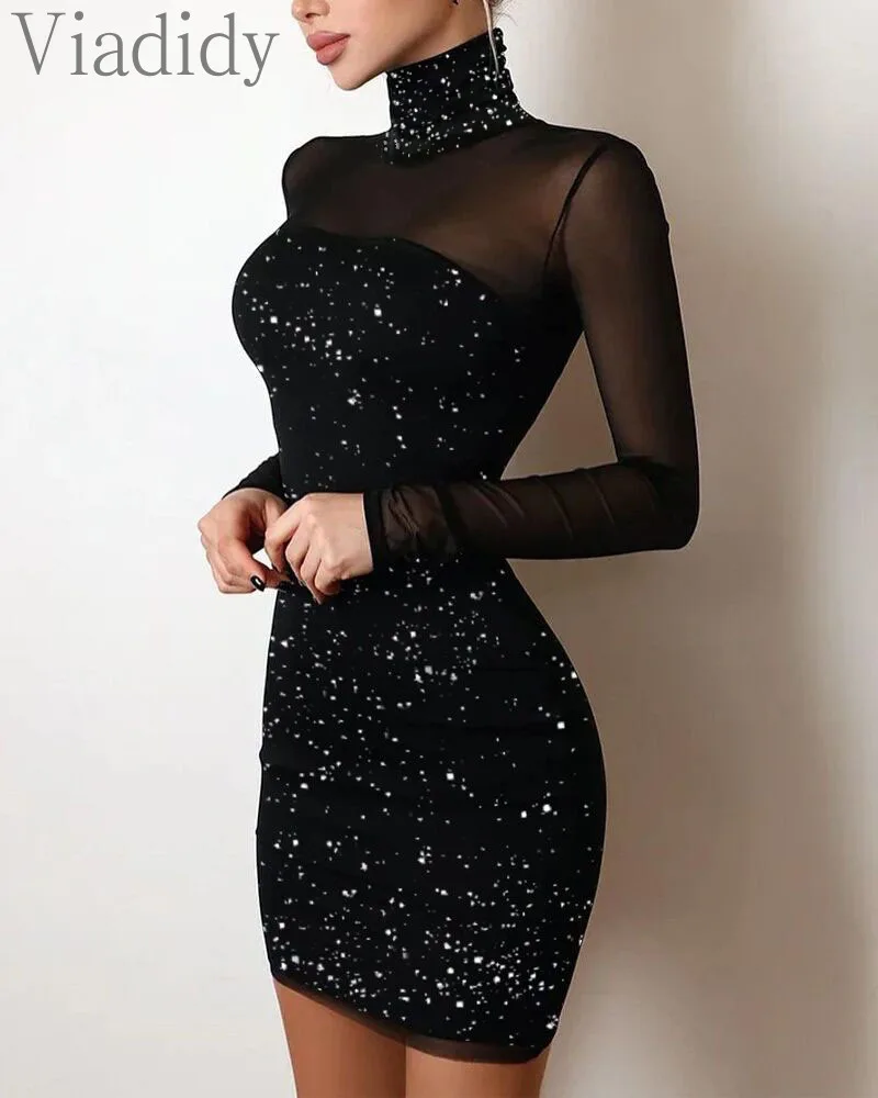 

Rhinestone Design Cold Shoulder Bodycon Dress Glitter Bodycon Dress