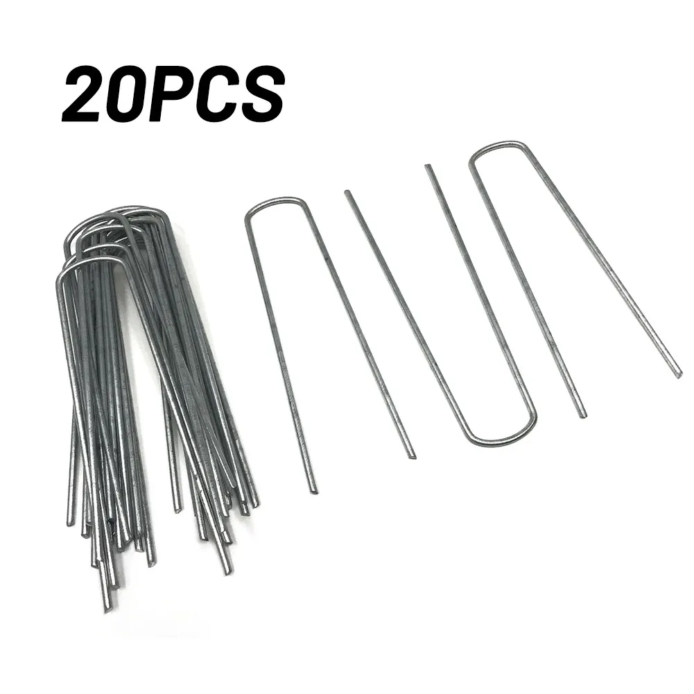 20pcs Galvanizado Metal Ground U Tenda Pegs Jardim Prego Para Jardim Greening Plant Fixation Fixação de relva artificial Parte Greening