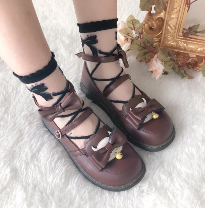 vintage round head comfortable women shoes cute lace bowknot kawaii shoes loli cosplay Japanese kawaii girl sweet lolita shoes