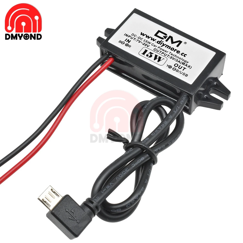 DC-DC Converter 12V to 5V 3A Step-down Power Module Micro USB Waterproof 15W Car Power Supply Output Low Heat  Auto Protection