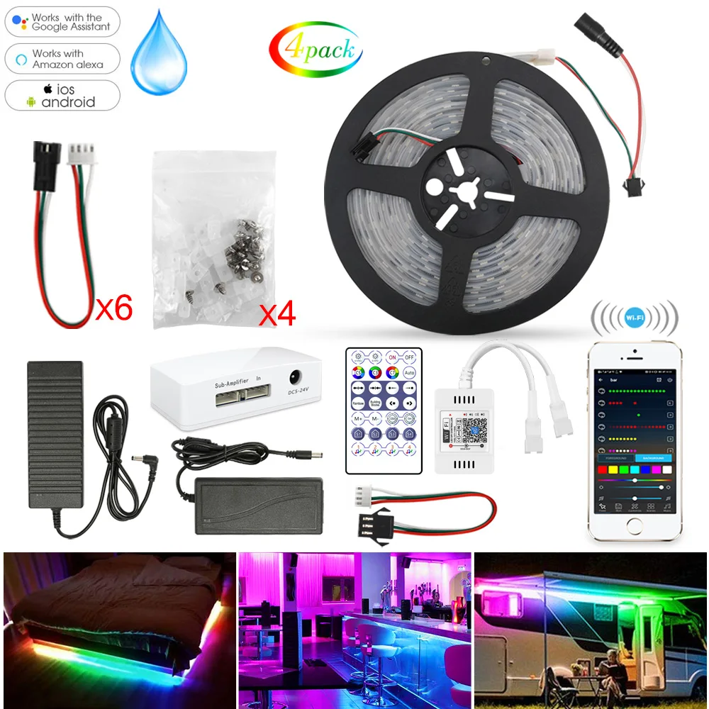 

Светодиодная лента с дистанционным управлением, RGB 5050, 12 В, Wi-Fi/Bluetooth