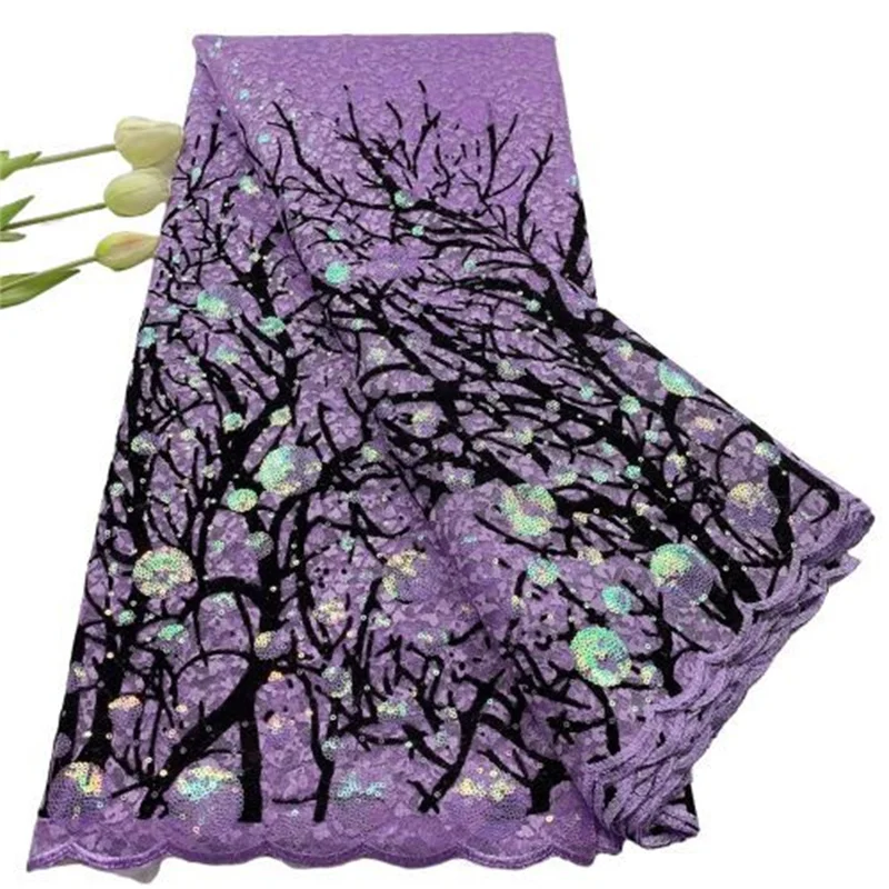 

Nigerian Swiss Voile Lace 2021 High Quality African Velvet Mesh Embroidery French Sequins Net Lace Fabric 5 Yards For Dresses