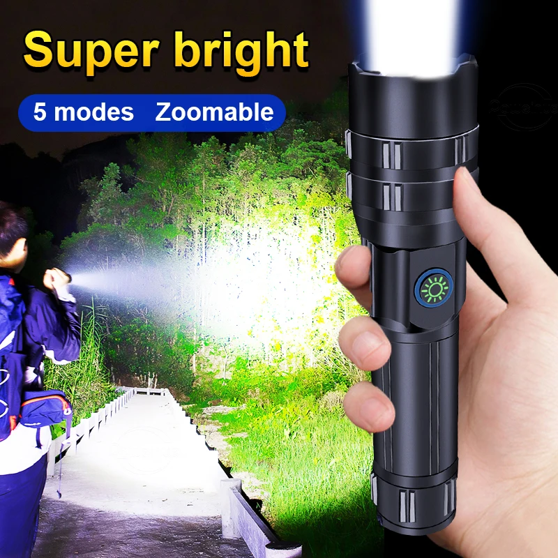 

High Powerful Led Flashlight Usb Rechargeable Torch Zoomable Hunting Flash Light Waterproof Lantern 18650 26650 Hand Lamp