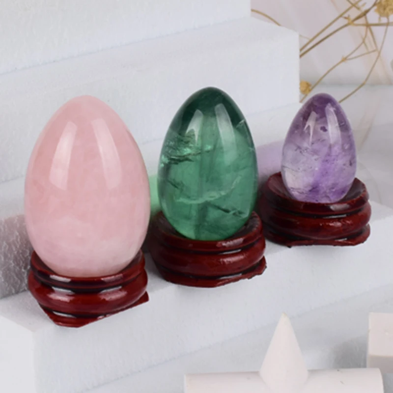 Natural Stone Yoni Egg Set Undrill Crytal Rose Quartz Amethyst Massage Ball Kegel Exercise Women Vagina Pelvic Muscle Care Tool