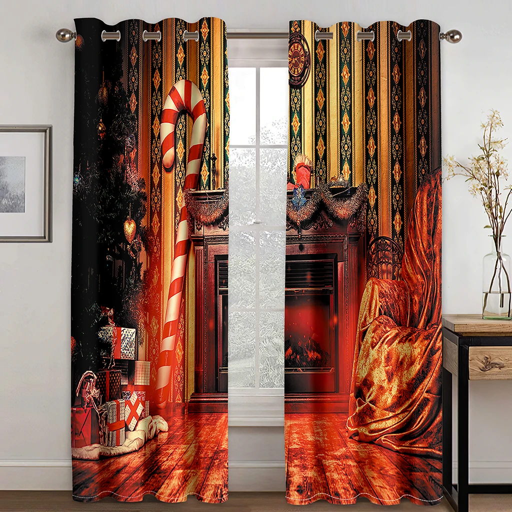 

Рождественская декоративная занавеска, 3D мультяшный Санта-Клаус, Рождественская елка, занавеска из полиэстера, узор снеговика, праздничная атмосфера